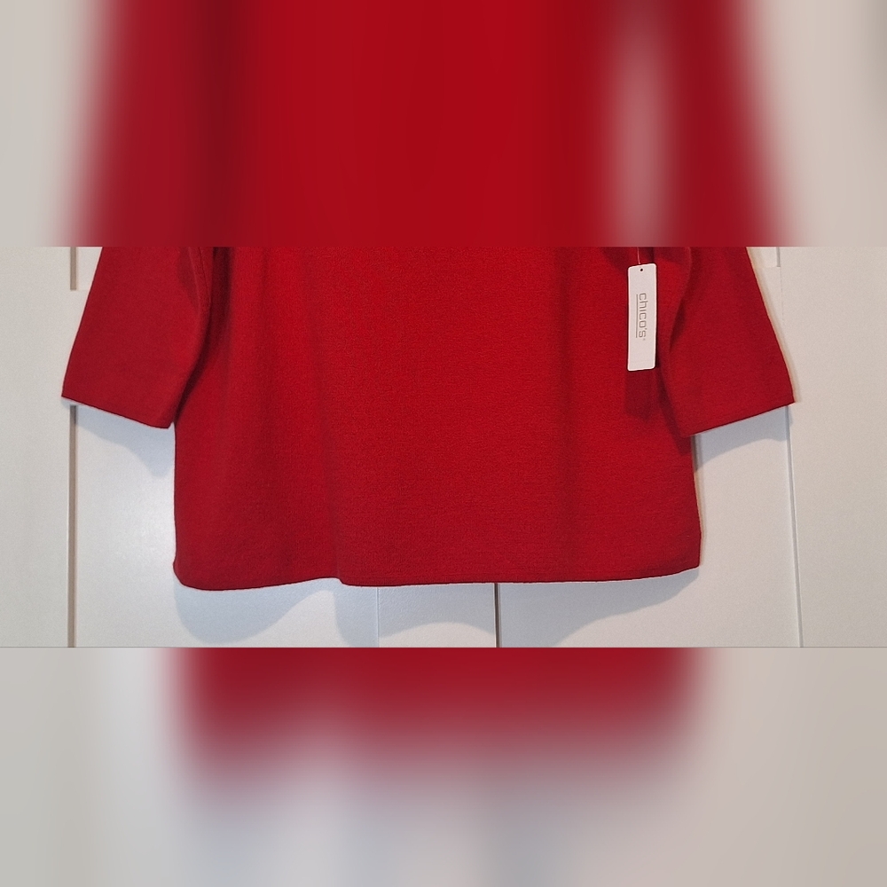 Chico's Classic Funnel Neck Cotton Blend Sweater  Stretch Risque Red Soft Large - Picture 5 of 12